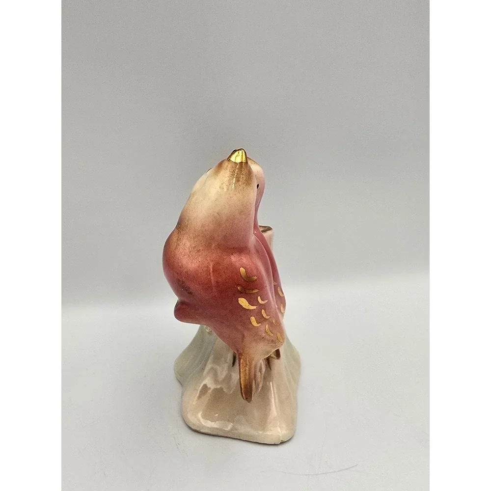 Vintage Bird Bud Vase Figurine Mauve Gold Gilt Ceramic Good Mid Century Decor‎